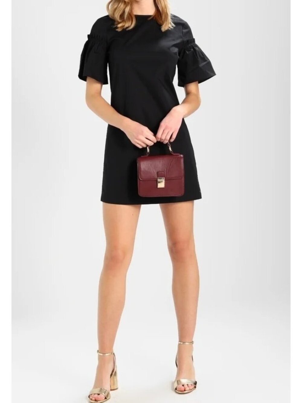 Ann Taylor Shift Dress Womens Size 8 Black Puff Sleeve Round Neckline